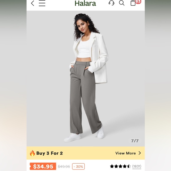 Halara High Waisted Plicated Side Pocket Straight Leg Work Pants NEW!!☑️ - Picture 8 of 11